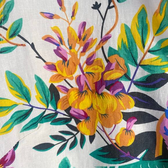 RACHEL Rachel Roy Linen Blend Blouse Hawaiian Tropical Birds Women Size Large - Picture 8 of 8